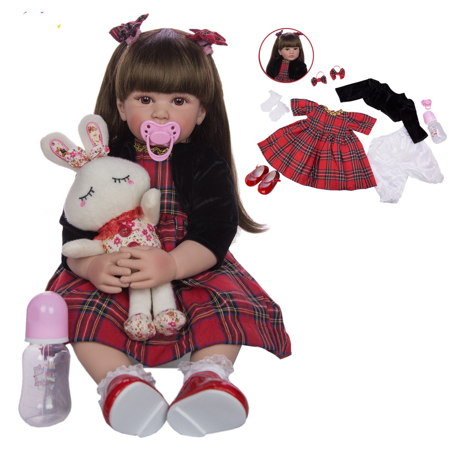 60 cm  Baby Puppe große Schwester lange Haare mit Zubehör Mädchen Spielzeug Geschenk Geburtstag
